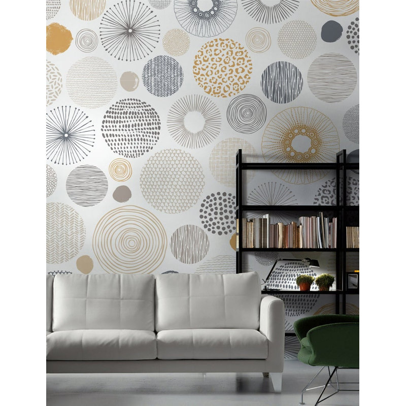 Papier peint amovible géométrique à cercles abstraits, L 75 po x l 112 po