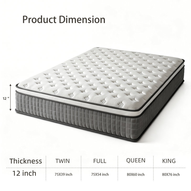 12" Gel Memory Foam Hybrid Spring Mattress with Edge Support, Compression In a Box, King
