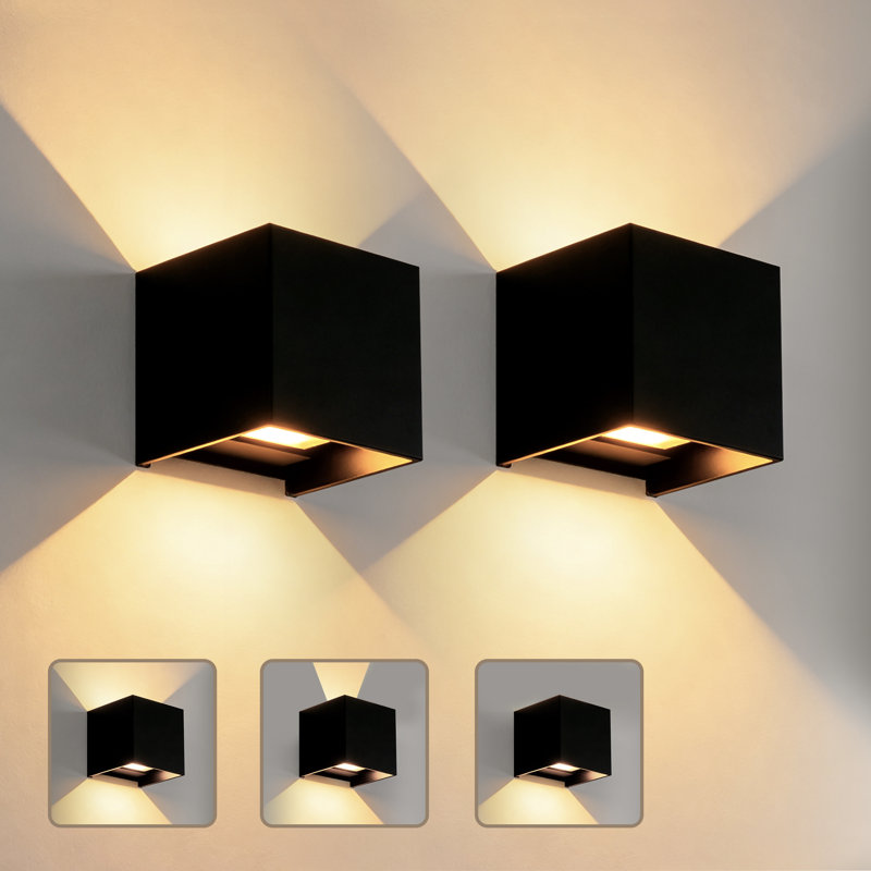 Aluminum Led Wall Sconces, Modern Black Square Waterproof Wall Light Up Down Lighting For Indoor & Outdoor Use (set Of 2)