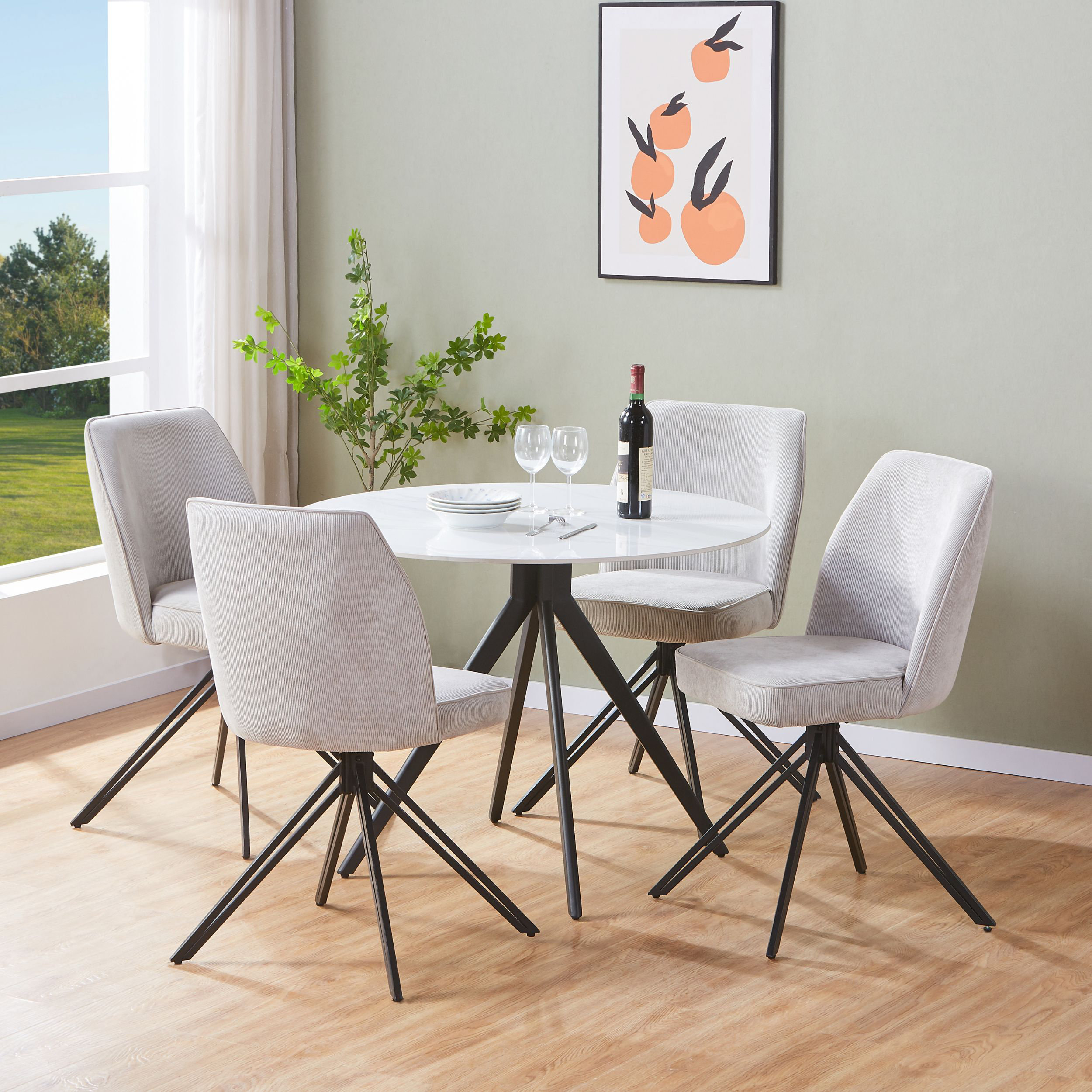 Ivy Bronx Aspen Gloss White Sintered Stone Round Table with 4 Swivel ...