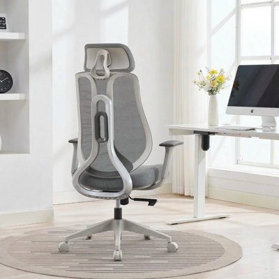 Strato Ergonomic High Back Office Chair, Breathable Mesh Desk Chair with Adjustable Back Height and 3D Armrests, Gray Executive Task Chair for Home Office