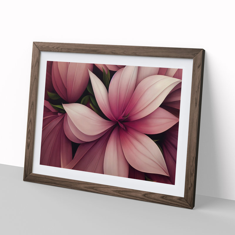 Dreamy Modern Flower - Single Picture Frame Painting, 25cm H x 34cm W x 2cm D, Walnut