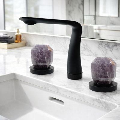 Robinet de salle de bain moderne avec poignées en cristal de roche - Robinet de meuble-lavabo de luxe à 3 trous avec poignées en cristal