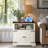 August Grove Farmhouse Nightstand With Charging Station, 24” Large End Table With Barn Doors
