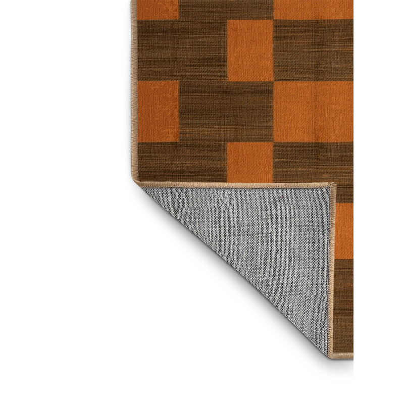 Tapis brun à carreaux lavable à la machine, Carré 4 pi