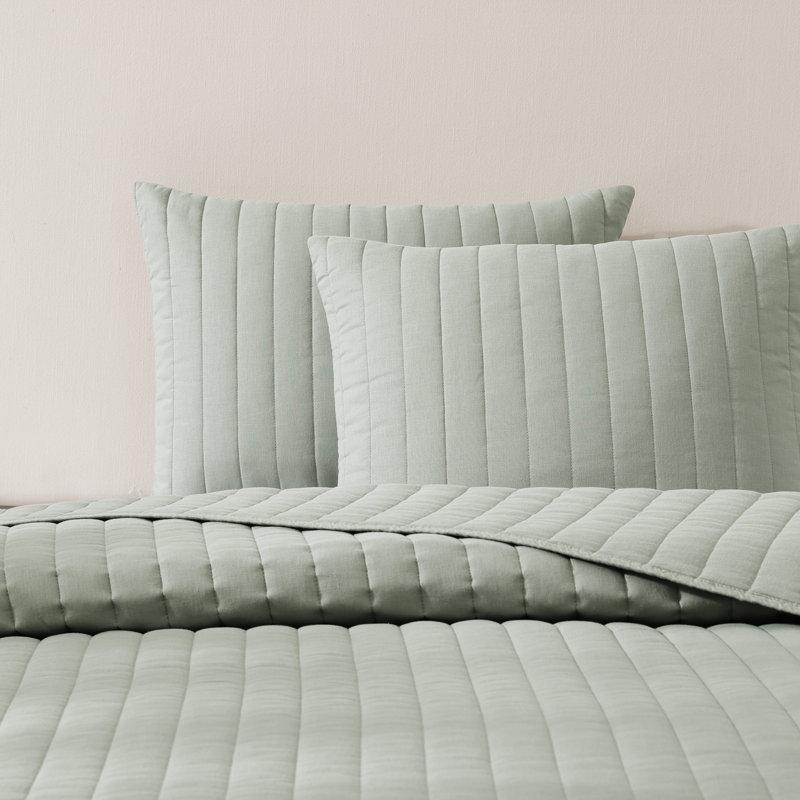 Standard Cotton-European Linen Quilt Set, Queen Quilt + 2 Standard Shams, Sage