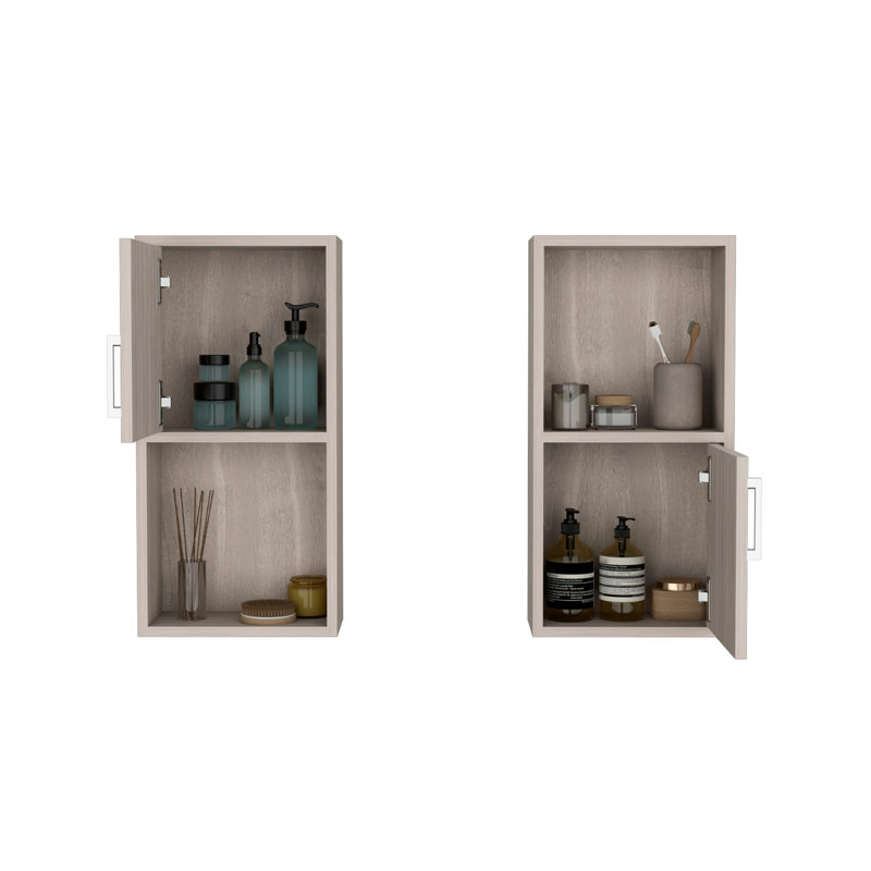 Oba 2-Pc Wall-Mounted Bathroom Medicine Cabinet with Open and Closed Storage, Beige