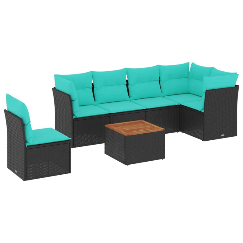 7 Piece Patio Sofa Set with Cushions Grey Poly Rattan Outdoor Patio Sofa Set, Blue, Black