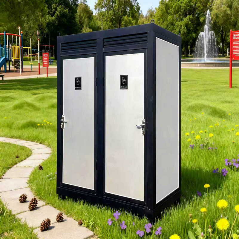 Cabine de toilette portative pour deux personnes - Toilettes extérieures avec lumière, lavabo et ventilateur