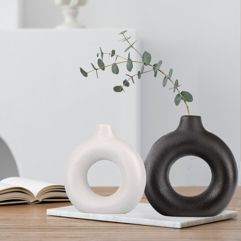 Flower Vase, Flower Vase, Ceramic Vase For Home Decor, Set Of 2, Black/White