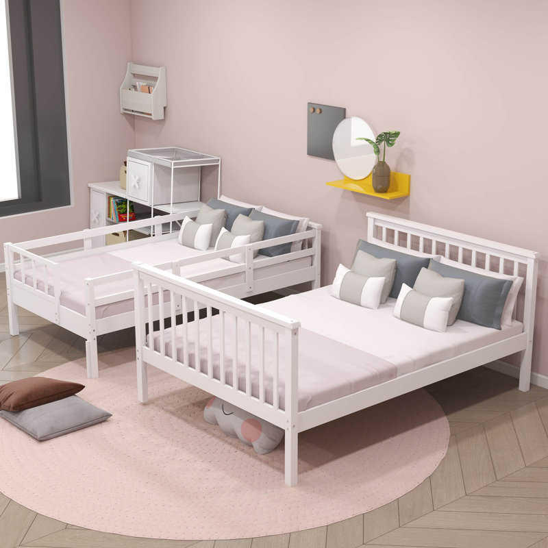 Lit superposé simple au-dessus d'un lit double en bois avec tablettes, Blanc