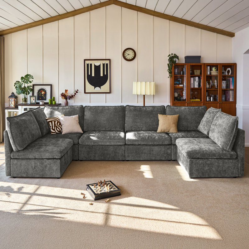 Canapé-lit modulaire surdimensionné à 6 places Olar, Gris chenille
