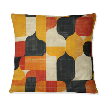 Orange Black Midcentury Geometric Shapes IV - Midcentury Colors Soft Line Throw Pillow