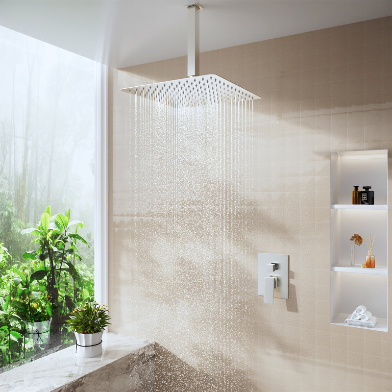 Bras de douche carré en acier inoxydable 7,88 po avec bride pour douche à pluie, Nickel brossé