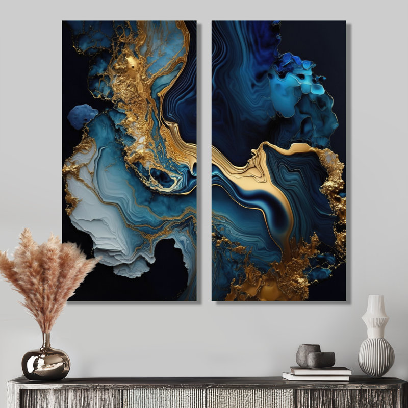 «Abstract Geode Marble Blue», art mural abstrait sur toile bleue abstraite, 2 pièces, H 40 po x l 40 po, Toile tendue