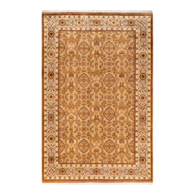 Tapis jaune en laine noué à la main de conception unique nouvel âge 6 pi 1 po x 9 pi 4 po Hayner