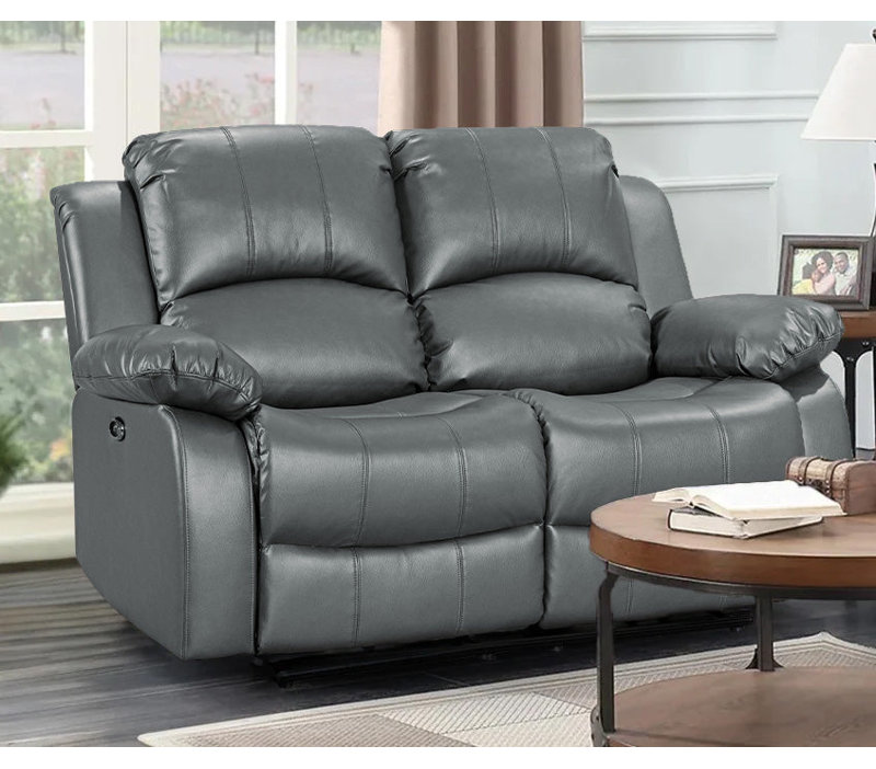 Lowell 157cm Faux Leather Reclining Loveseat, Lowell Grey Faux Leather, 2
