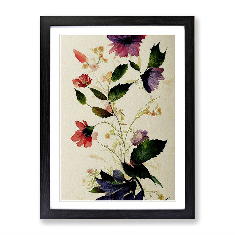 Pretty Flowers No.1 - Single Picture Frame Painting, 64cm H x 46cm W x 2cm D, Black Framed