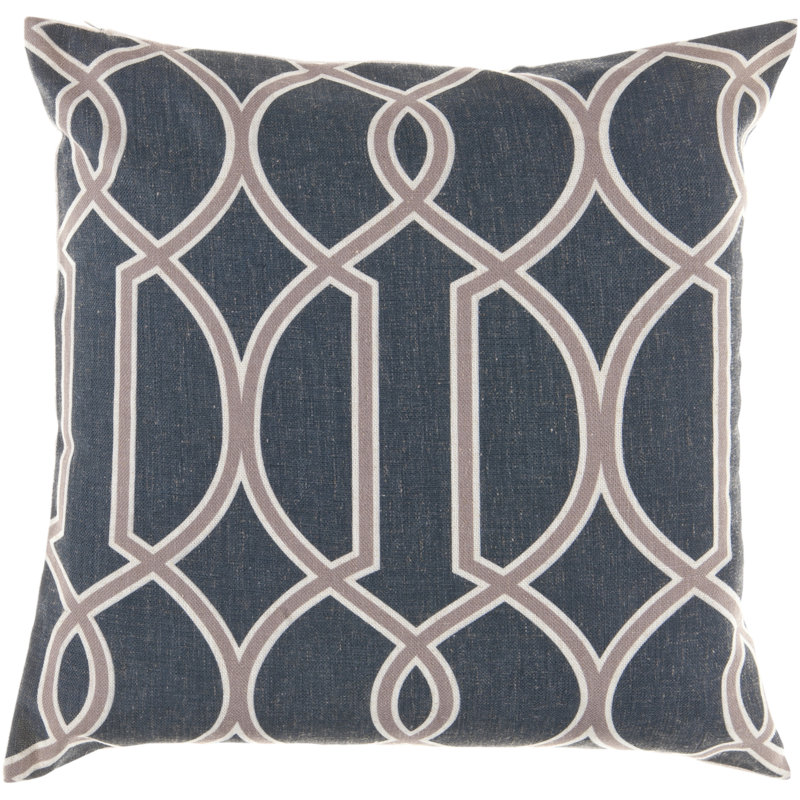 Geometric Throw Pillow, 22" H x 22" W x 4" D, Silvered Gray / White / Bright Pink, Down