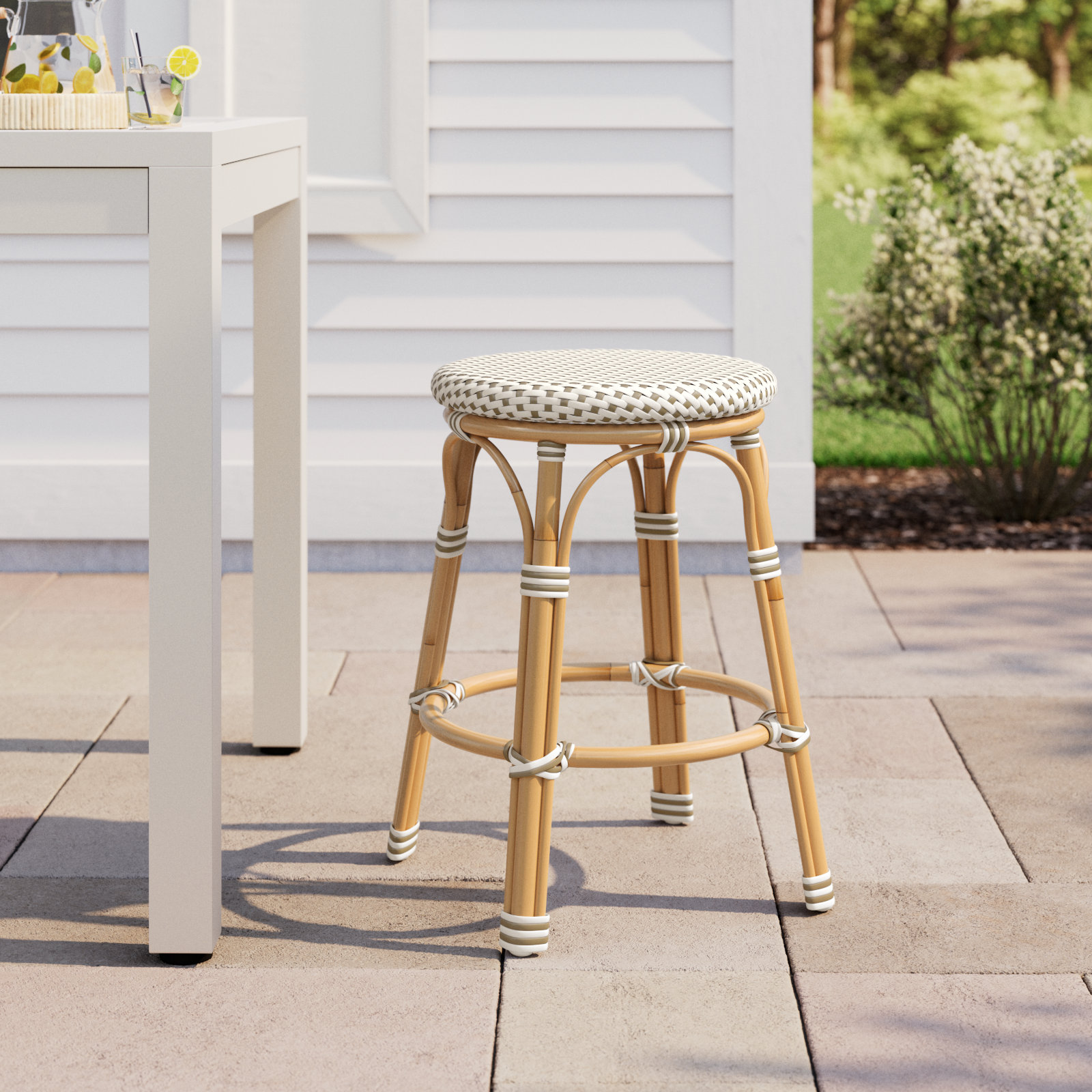 Ellie Patio Bar Stool, Beige/White