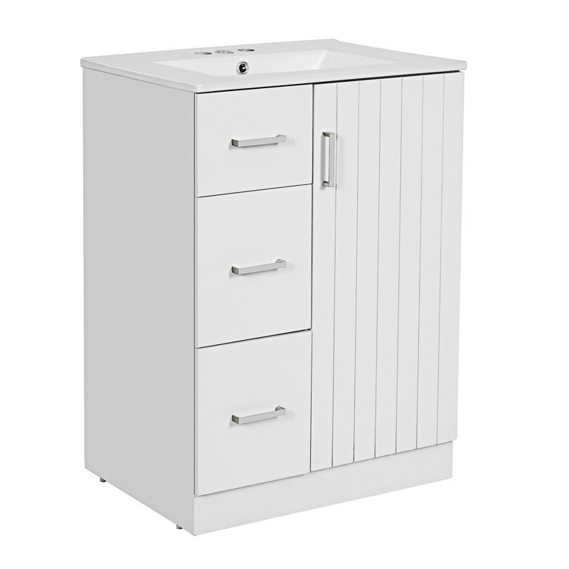 Meuble-lavabo de salle de bain avec lavabo, Argent argent, Blanc