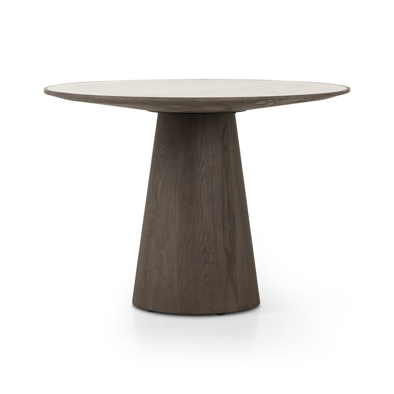 Skye Round Dining Table 42"-Weathered Dark Oak, White Marble/Weathered Dark Oak