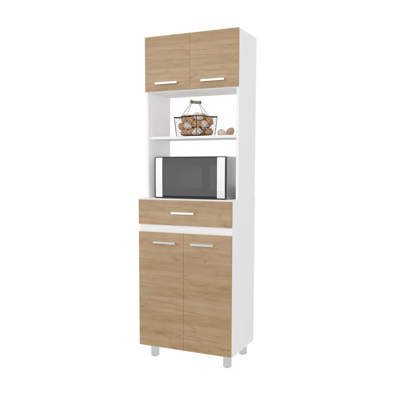 Armoire de rangement blanche à 4 portes et 1 porte pour ranger la literie et les petits articles de cuisine