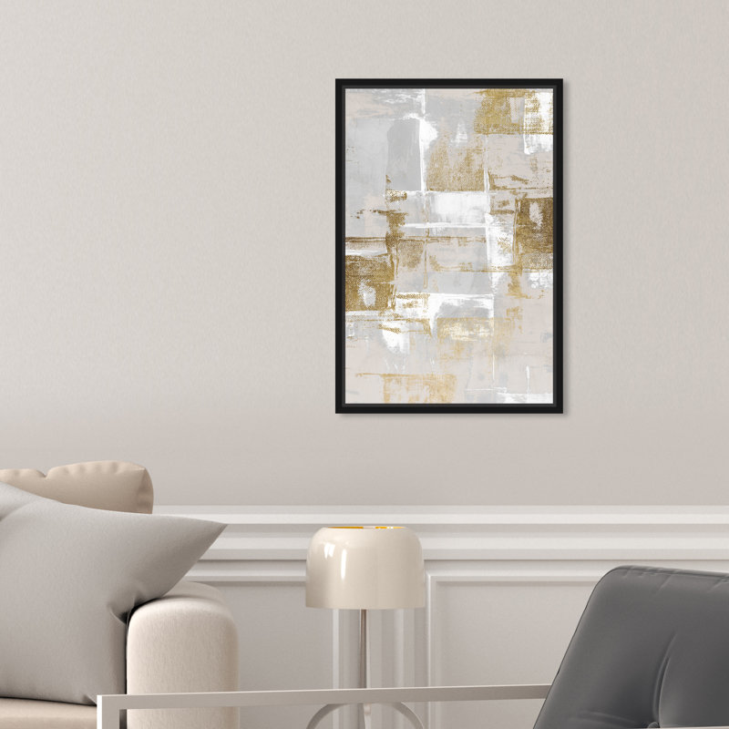 Abstrait fraîchement peint, gris glamour - Peinture, H 15 po x l 10 po, Cadre noir