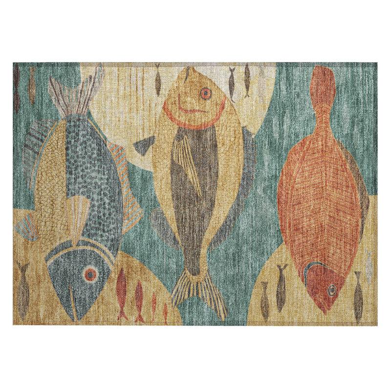 Machine Washable Indoor/Outdoor Chantille ACN2447 Coastal Rug, 1'8" x 2'6", Teal