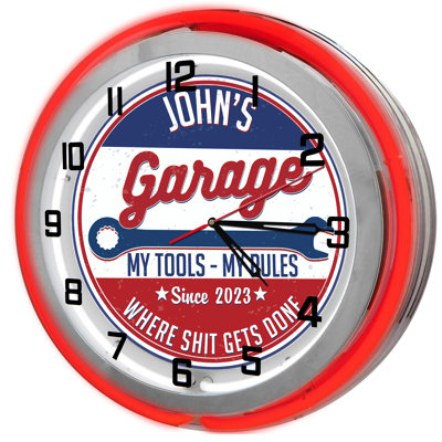 Tool Rules Garage Neon Wall Clock