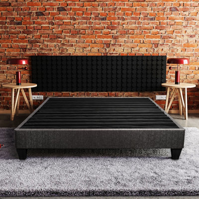 Base de lit plateforme tapissier gris foncé, 14 po pour grand lit, contemporain, sans sommier tapissier, sommier contemporain gris nécessaire