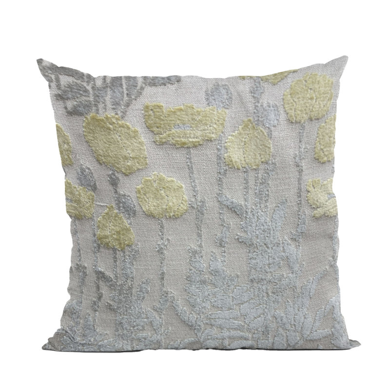 Coussin Plutus Enchanted Rose, H 12 po x l 20 po, Motif floral gris / jaune, Forme rectangulaire