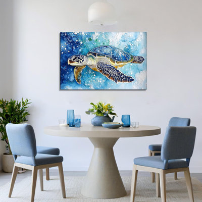 Tortue de mer, art mural, plage, plage, décoration murale encadrée, œuvre inspirée de l'océan, tortue bleue, impression de vie marine pour salle de bain, salon, prêt à être accroché