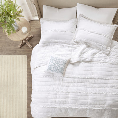 Literie blanche double / grand avec motifs de volants complexes et oreiller - Luxury Luxury