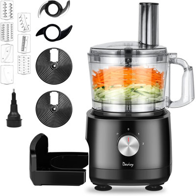 Davivy 7 Cup Food Processor 600W Motor, 9-Blade Set for Wavy Slicing, French Fries, Dough Kneading
