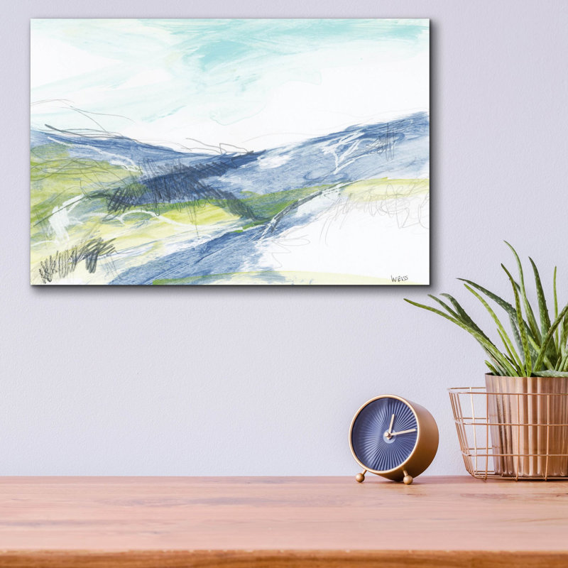 «Blue Hills» par Jan Weiss, art mural en verre acrylique, H 12 po x l 16 po x P 0,13 po