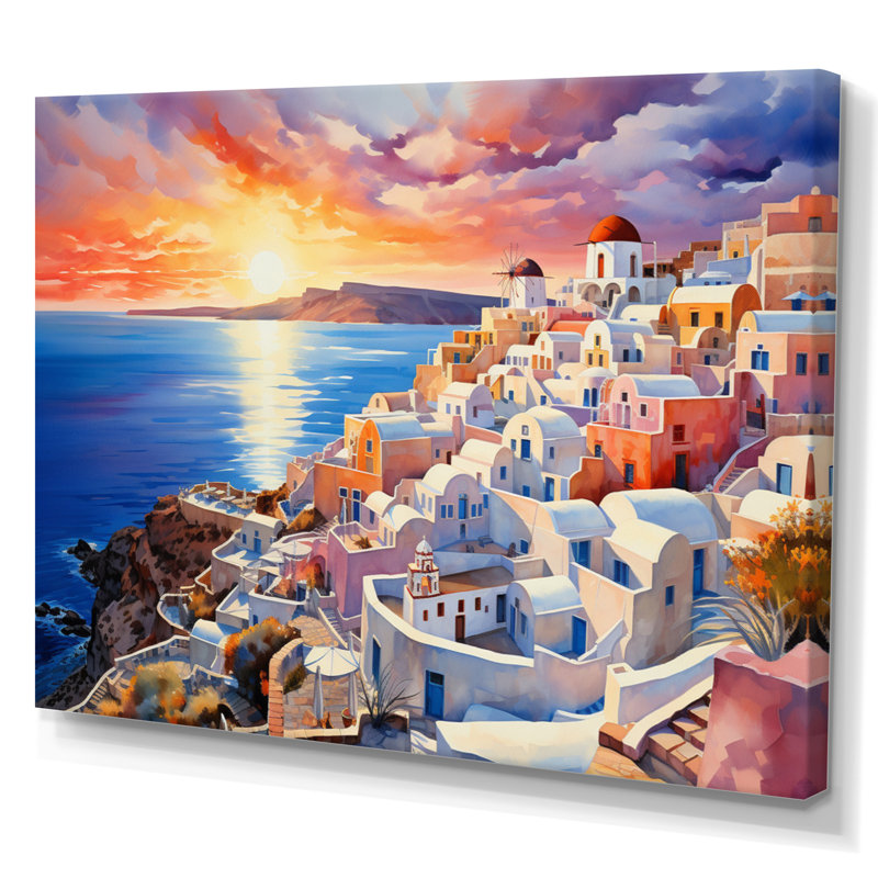 Grèce Oia Splendor I - Grèce, art mural, H 30 po x l 40 po x P 1,5 po, Toile tendue
