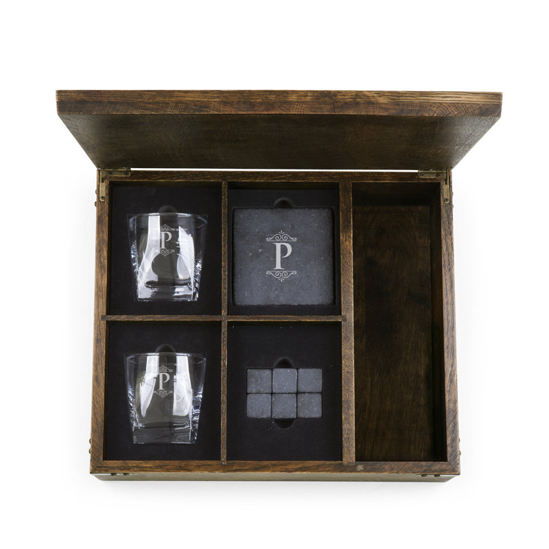 Monogram Whiskey Oak Box, ensemble de 2 verres à whisky et pierres Espen, P