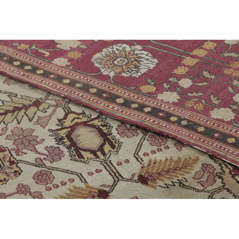 Oversized Antique Agra Rug In Red And Gold With Floral Pattern - Rug & Kilim