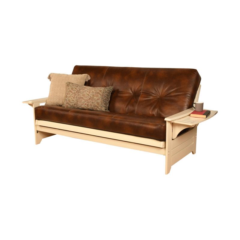 Stratford Full Futon and Mattress, Saddle Brown, Antique White, Premium Pocket Coil