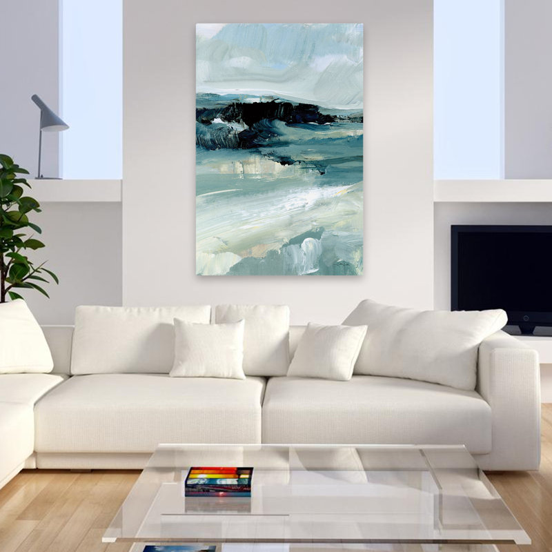 Paysage balayé par le vent II - art abstrait noir et bleu, H 48 po x l 32 po