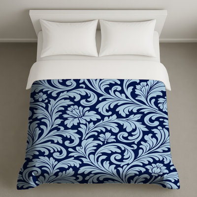 Housses de couette damassées à motif floral bleu