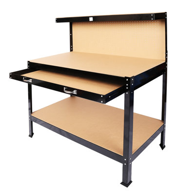 Établi robuste de 115 cm, capacité de 300 lb, structure en acier au carbone noir, surface de travail, imperméable, outil antirouille