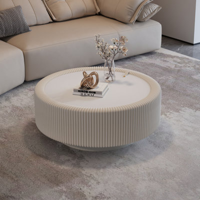 Round Fluted Buentello with Tempered Glass Top and Hidden Storage