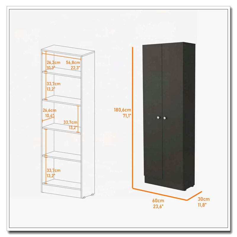 Buxton Rectangle 2-Door Storage Tall Cabinet Black Wengue, Black