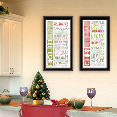 Transformez votre salon et votre chambre à coucher avec 2 décorations murales. Joyeuses Fêtes, décor encadré noir. Multicolore bois + papier, 20 po x 11 po x 1 po, 5 lb ajouter du style à la décoration encadrée.