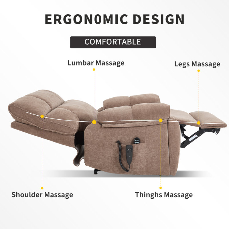 40.65" W Oversize Dual Motor Power Lift Recliner Chair with Heat and Massage Hidden Cup Holder, Brown
