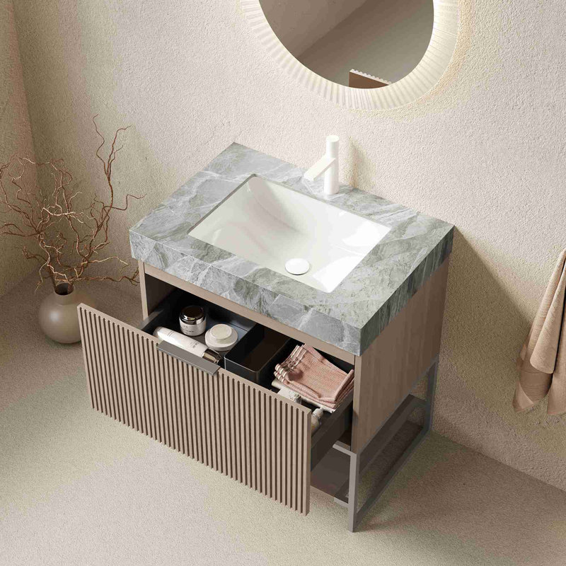 Meuble-lavabo de salle de bain en pierre frittée