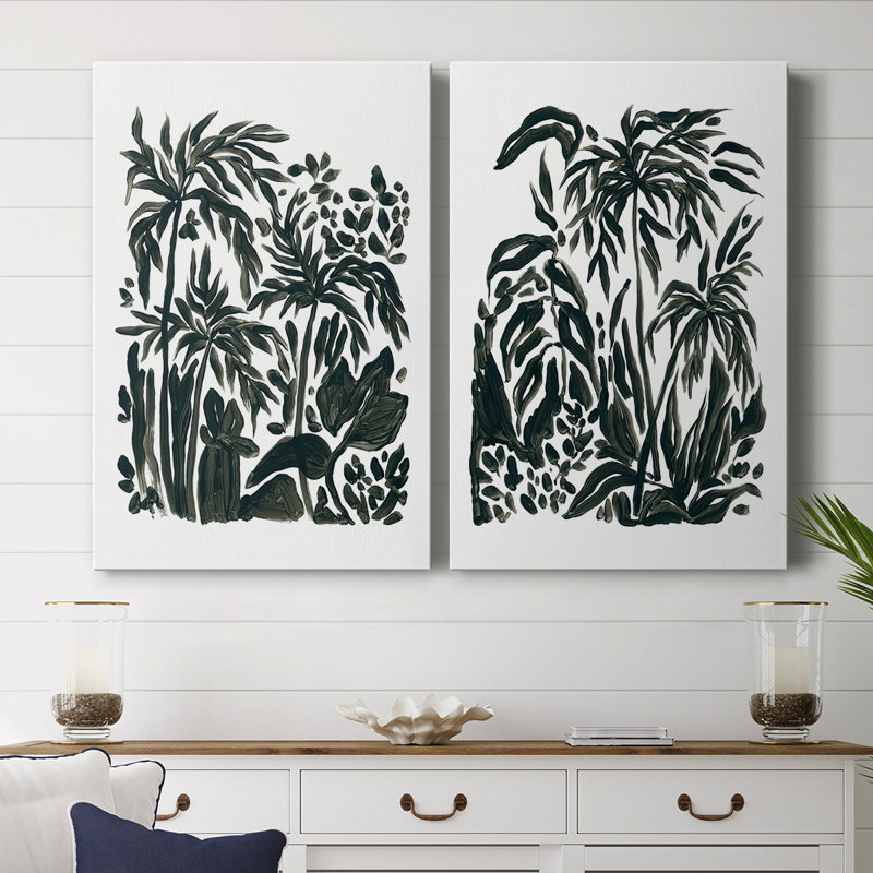Encre Jungle III - Toile tendue avec châssis de qualité supérieure - Prêt à accrocher, H 60 po x l 80 po