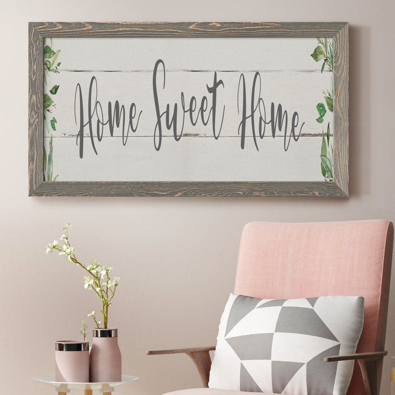 Home Sweet Home Greenery - Single Picture Frame Textual Art on Canvas, Gray